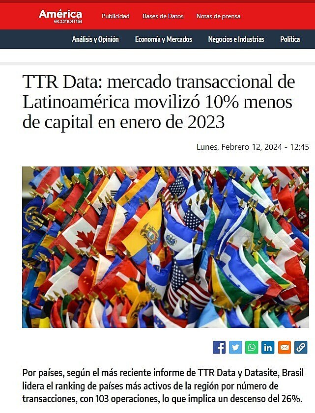 TTR Data: mercado transaccional de Latinoamrica moviliz 10% menos de capital en enero de 2023
